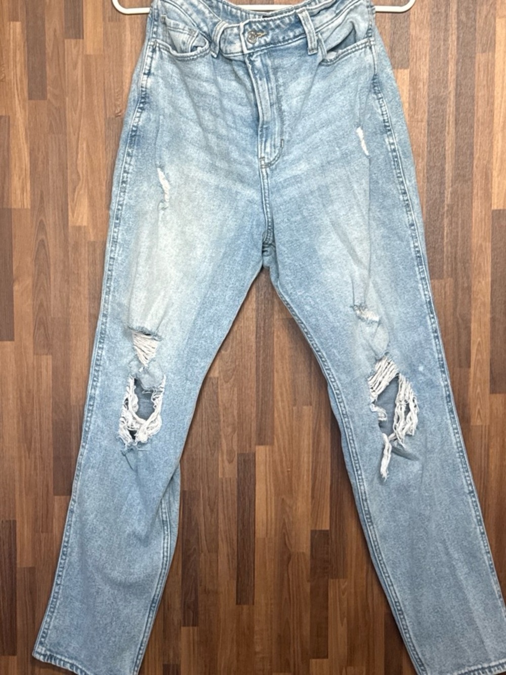 Hollister Light Blue Distressed high waisted mom Jeans